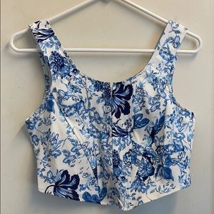 Blue/white floral corset tank top
